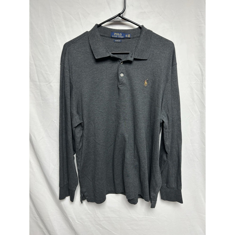 Polo Ralph Lauren Gray Shirt Mens XL Classic Fit Flesh Pony Rugby Long Sleeve